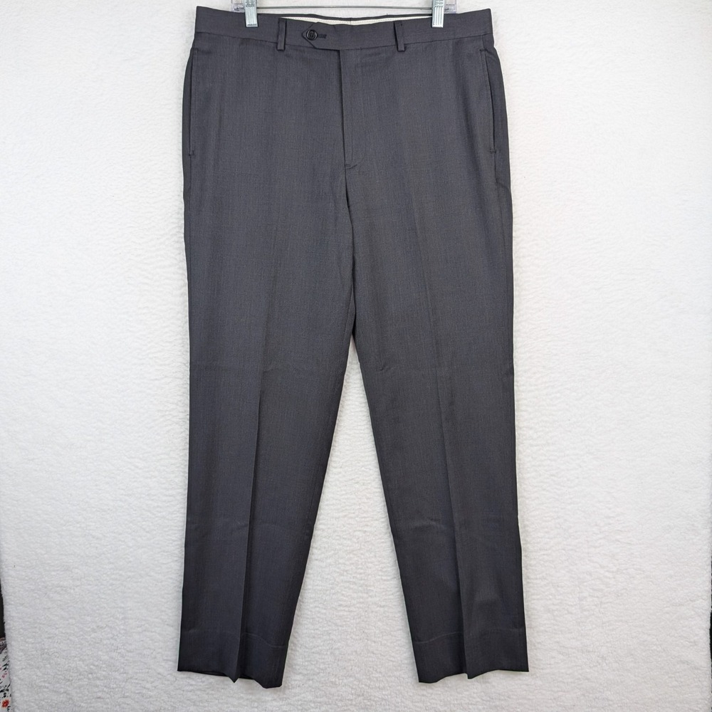 Brooks Brothers Madison Dress Pants Men 36x32 Charcoal Merino Flat Front Stretch